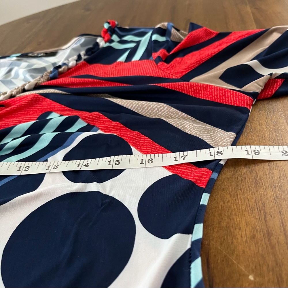 Style & Co. Petite Top Shirt Mixed Print Multi Color Braided Ruched Abst… - Picture 12 of 13